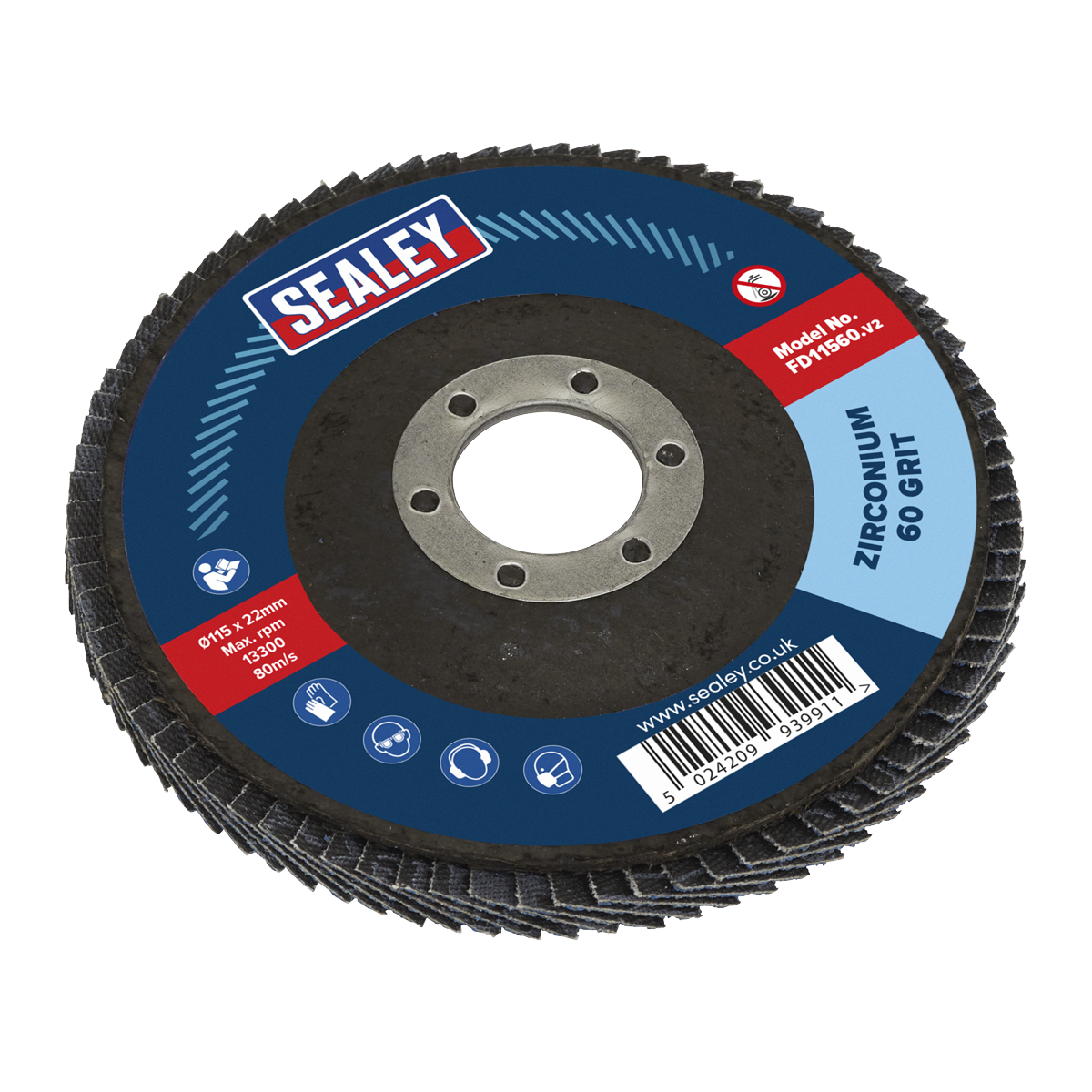 Sealey Ø115mm Zirconium Flap Disc Ø22mm Bore 60Grit FD11560