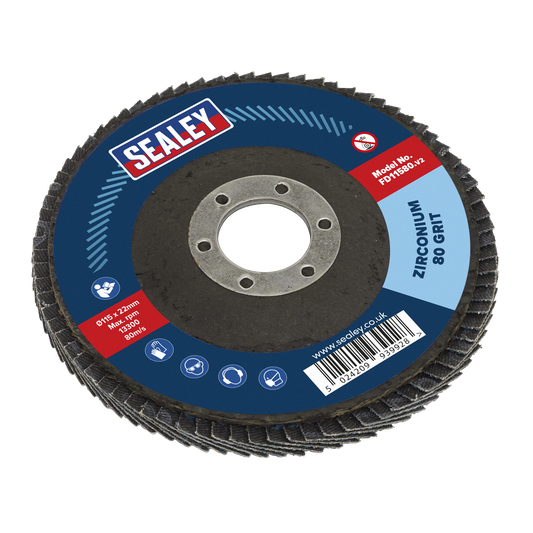 Sealey Ø115mm Zirconium Flap Disc Ø22mm Bore 80Grit FD11580
