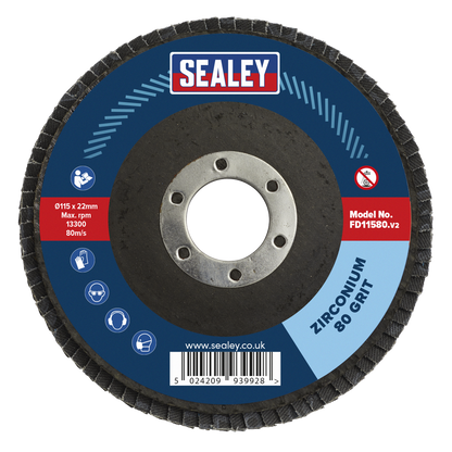 Sealey Ø115mm Zirconium Flap Disc Ø22mm Bore 80Grit FD11580