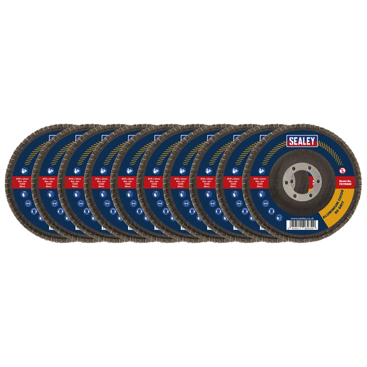 Sealey Ø115mm Aluminium Oxide Flap Discs Ø22mm Bore - Assorted Grit - Pack of 10 FD115EMIX