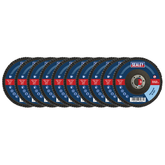 Sealey Ø115mm Zirconium Flap Discs Ø22mm Bore - Assorted Grit - Pack of 10 FD115MIX