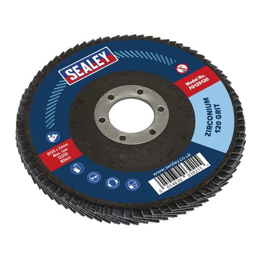 Sealey Ø125mm Zirconium Flap Disc Ø22mm Bore 120Grit FD125120