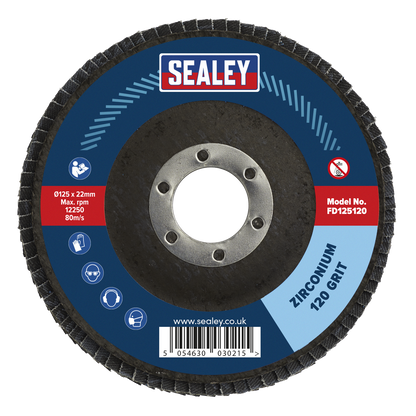 Sealey Ø125mm Zirconium Flap Disc Ø22mm Bore 120Grit FD125120