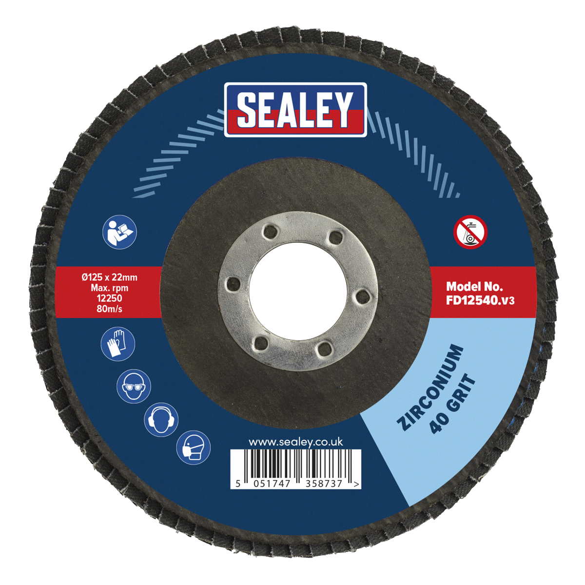 Sealey Ø125mm Zirconium Flap Disc Ø22mm Bore 40Grit FD12540