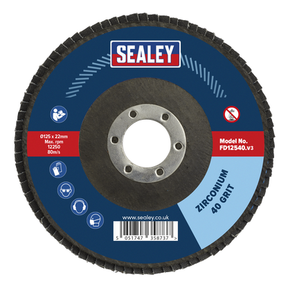 Sealey Ø125mm Zirconium Flap Disc Ø22mm Bore 40Grit FD12540