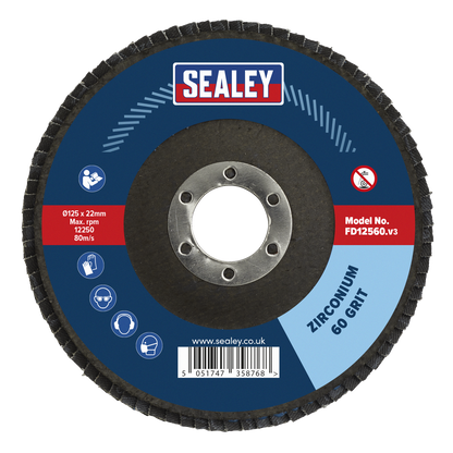 Sealey Ø125mm Zirconium Flap Disc Ø22mm Bore 60Grit FD12560