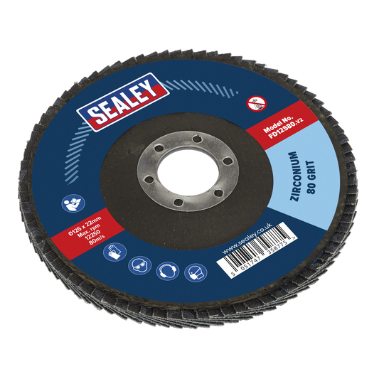 Sealey Ø125mm Zirconium Flap Disc Ø22mm Bore 80Grit FD12580