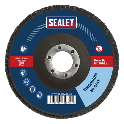 Sealey Ø125mm Zirconium Flap Disc Ø22mm Bore 80Grit FD12580