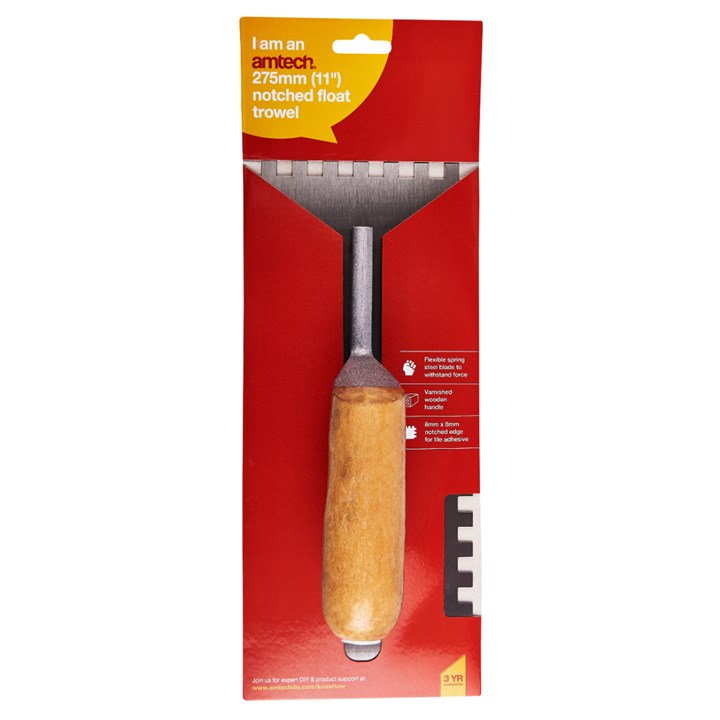 Amtech 280mm (11") Notched float trowel with wooden handle G1610