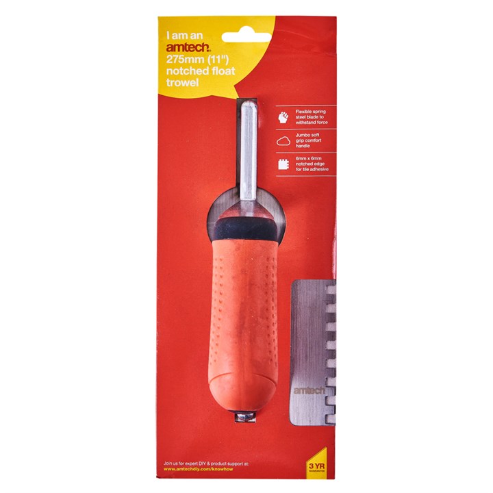 Amtech 280mm (11") Notched float trowel with soft grip handle G1611