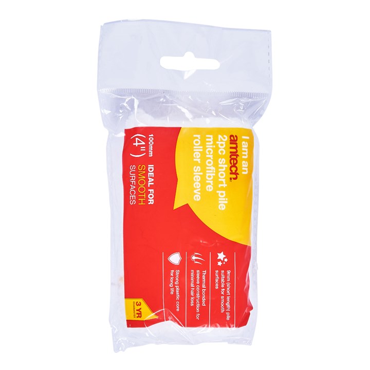 Amtech 2 Piece 100mm (4") short pile (9mm) roller sleeve - microfibre G4445