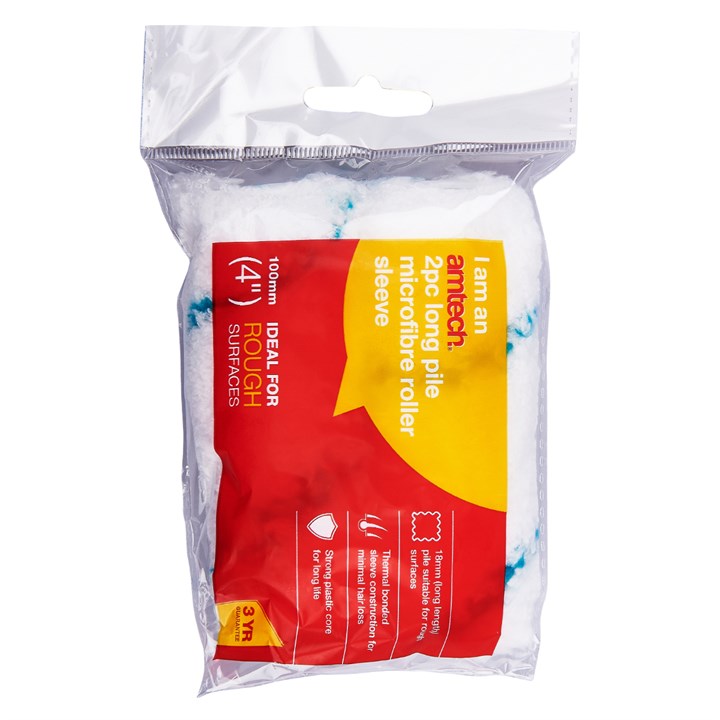 Amtech 2 Piece 100mm (4") long pile (18mm) roller sleeve - microfibre G4455