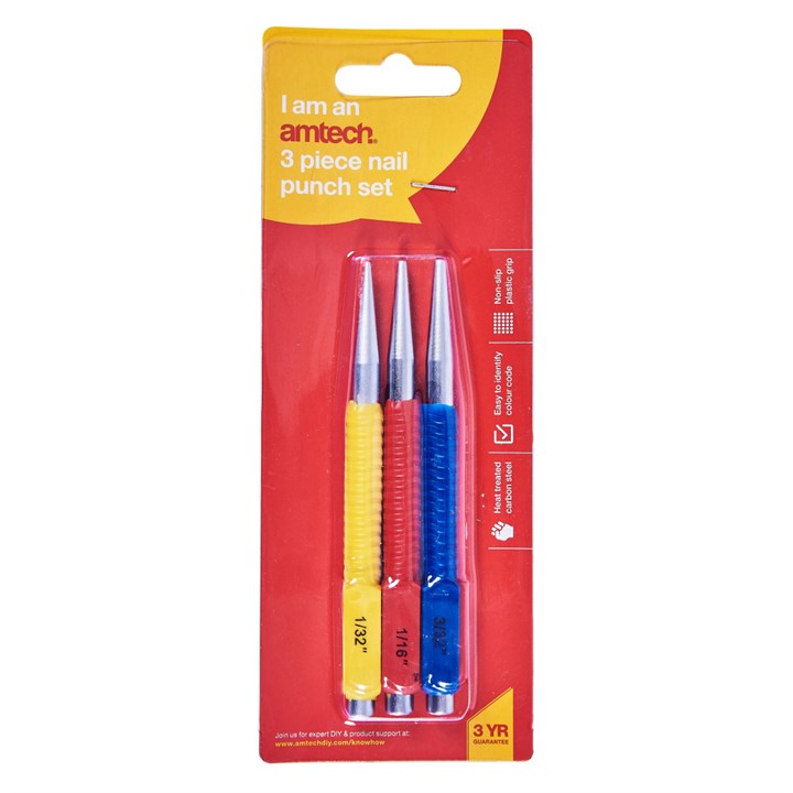 Amtech 3 Piece colour coded nail punch set H0815