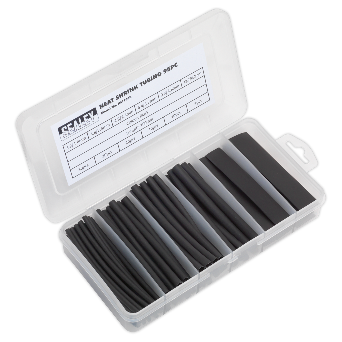Sealey 95pc 100mm Heat Shrink Tubing Assortment - Black HST100B