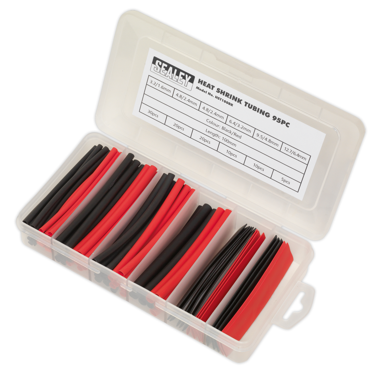 Sealey 95pc 100mm Heat Shrink Tubing Assortment - Black & Red HST100BR