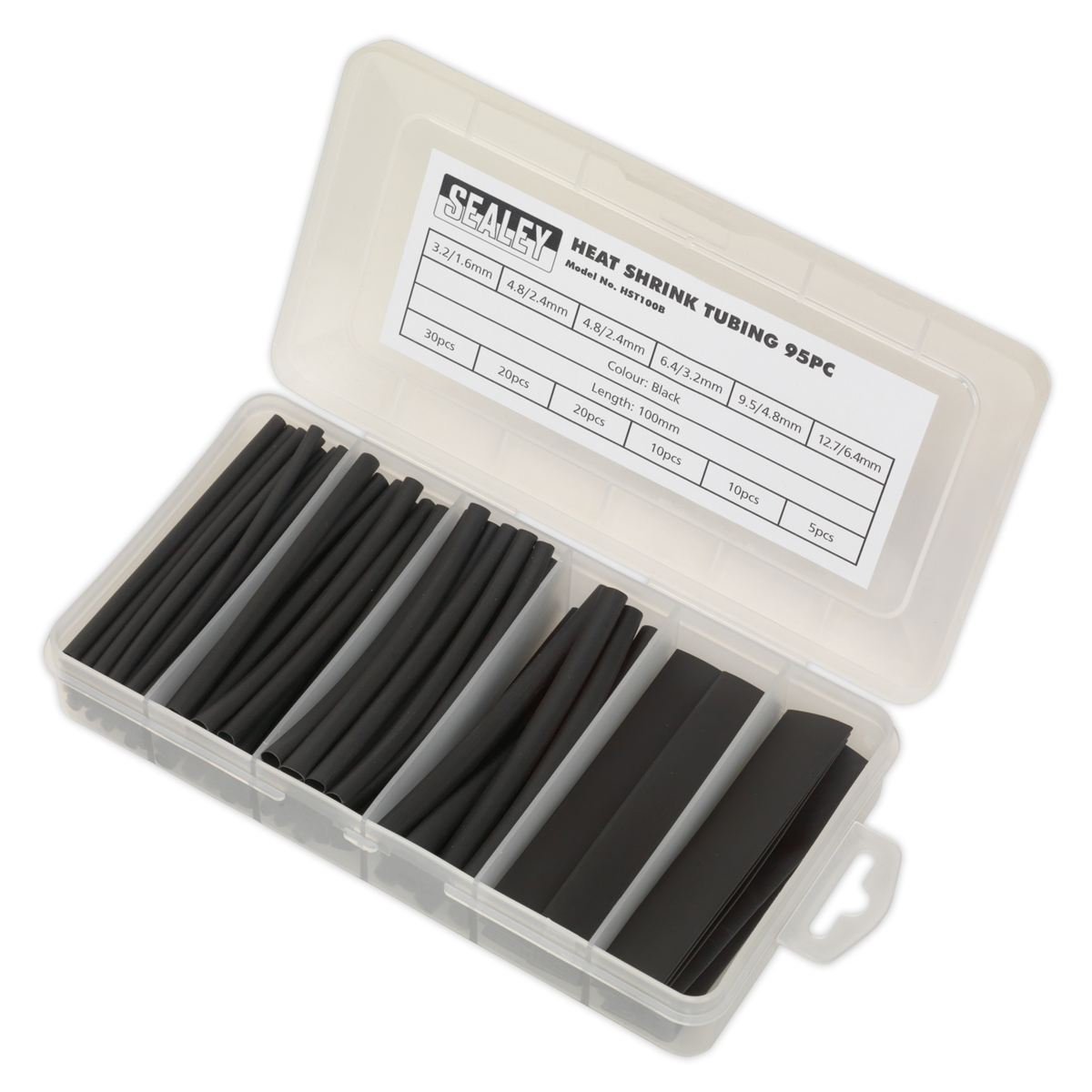 Sealey 95pc 100mm Heat Shrink Tubing Assortment - Black HST100B