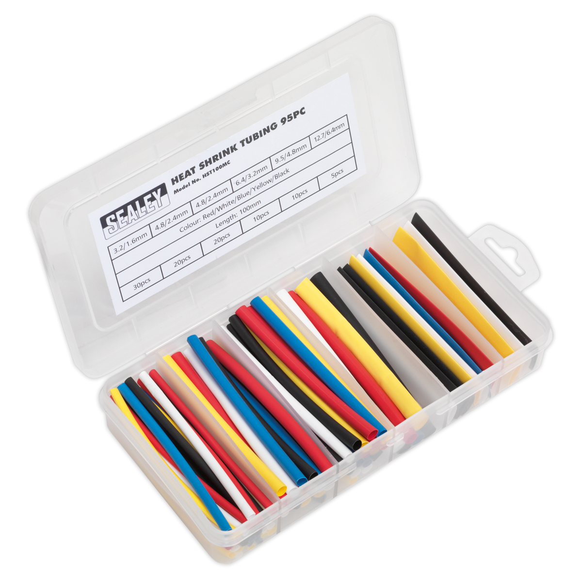 Sealey 95pc 100mm Heat Shrink Tubing Assortment - Mixed Colours HST100MC