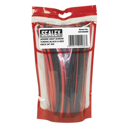 Sealey 100pc 200mm Heat Shrink Tubing - Black & Red HST200BR