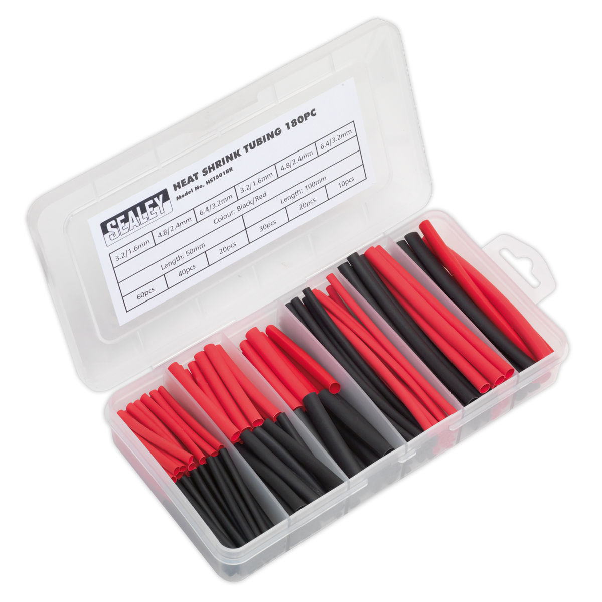 Sealey 180pc 50 & 100mm Heat Shrink Tubing Assortment - Black & Red HST501BR