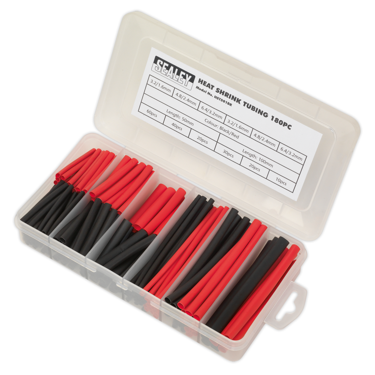 Sealey 180pc 50 & 100mm Heat Shrink Tubing Assortment - Black & Red HST501BR