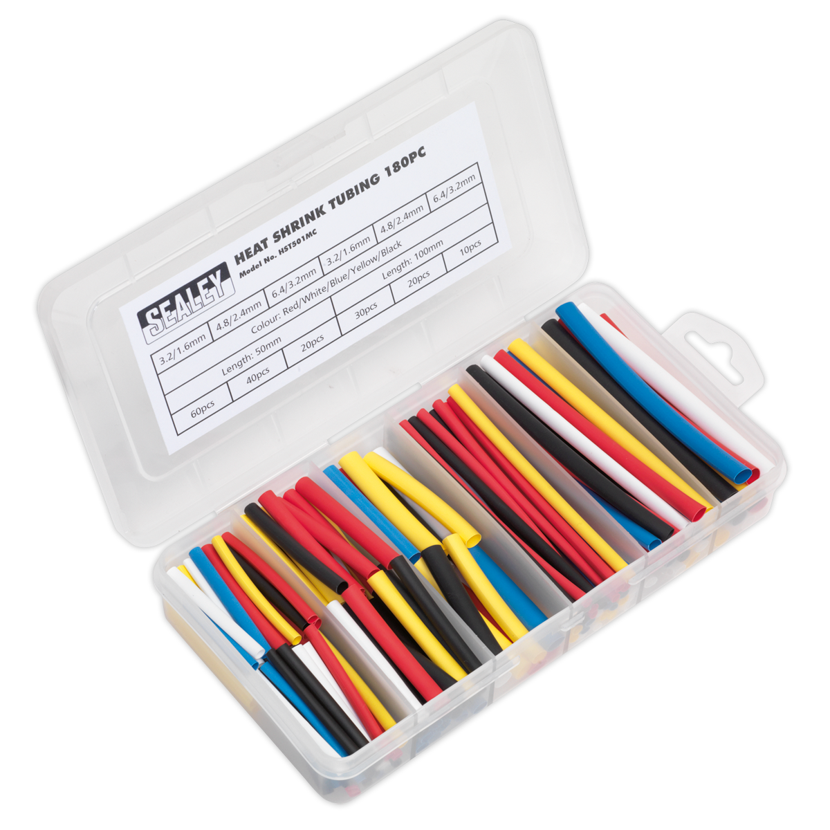 Sealey 180pc 50 & 100mm Heat Shrink Tubing Assortment - Mixed Colours HST501MC