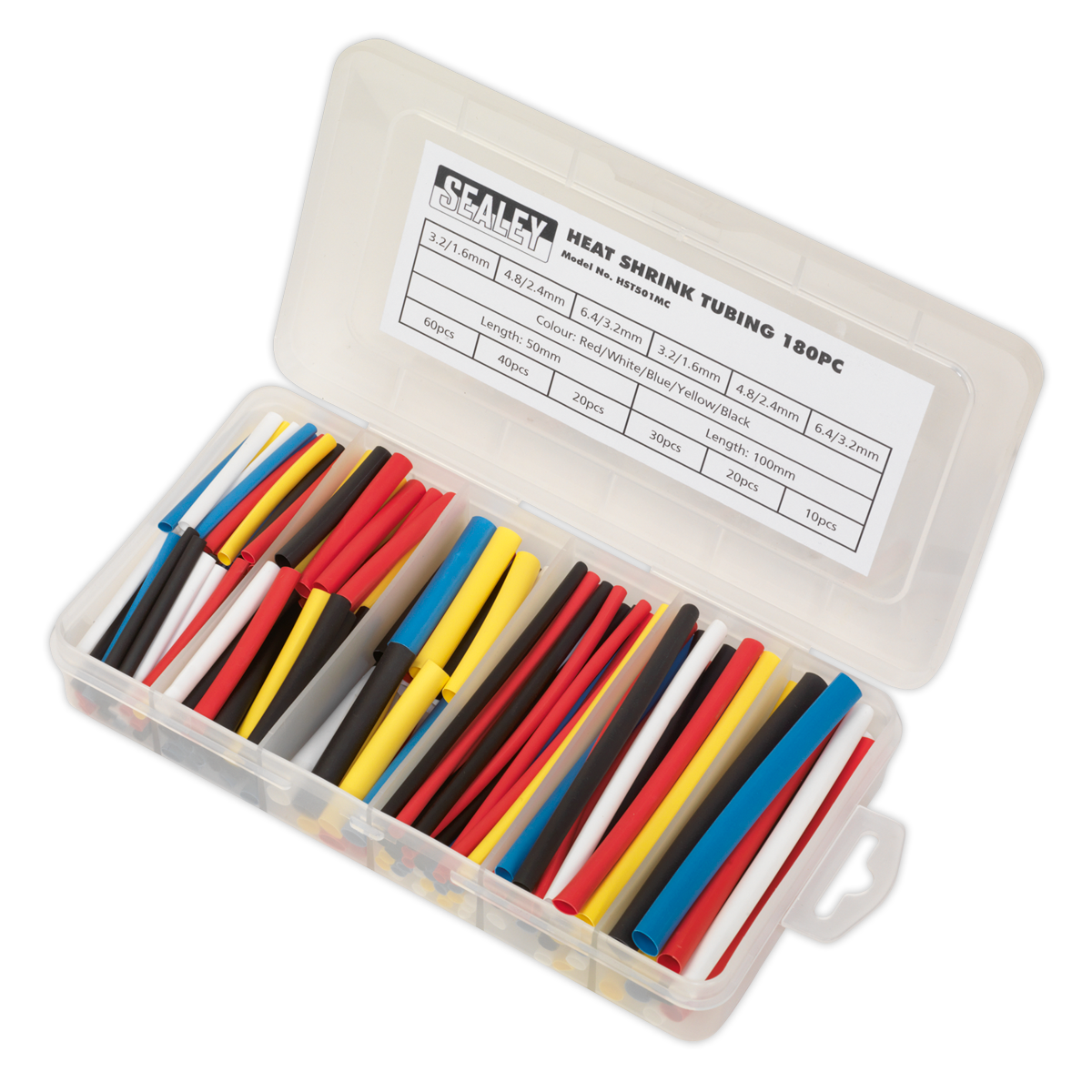 Sealey 180pc 50 & 100mm Heat Shrink Tubing Assortment - Mixed Colours HST501MC