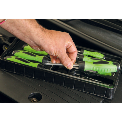 Sealey 8pc Hammer-Thru Screwdriver Set - Hi-Vis Green HV002