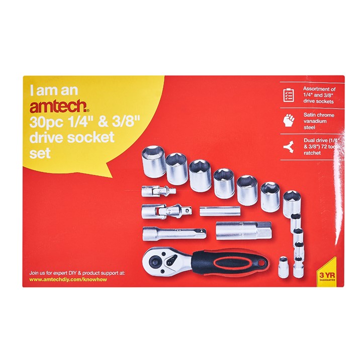 Amtech 30 Piece 1/4" and 3/8" socket set I0380