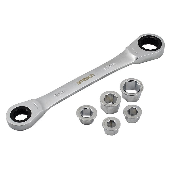 Amtech 6 Piece metric go-through 72T CRV ratchet spanner set I1045