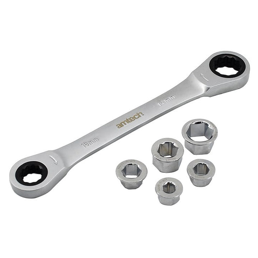 Amtech 6 Piece metric go-through 72T CRV ratchet spanner set I1045