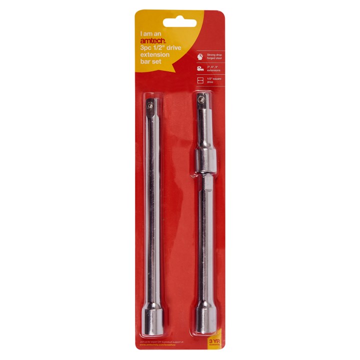 Amtech 3 Piece 13mm (1/2") short extension bar set I3900