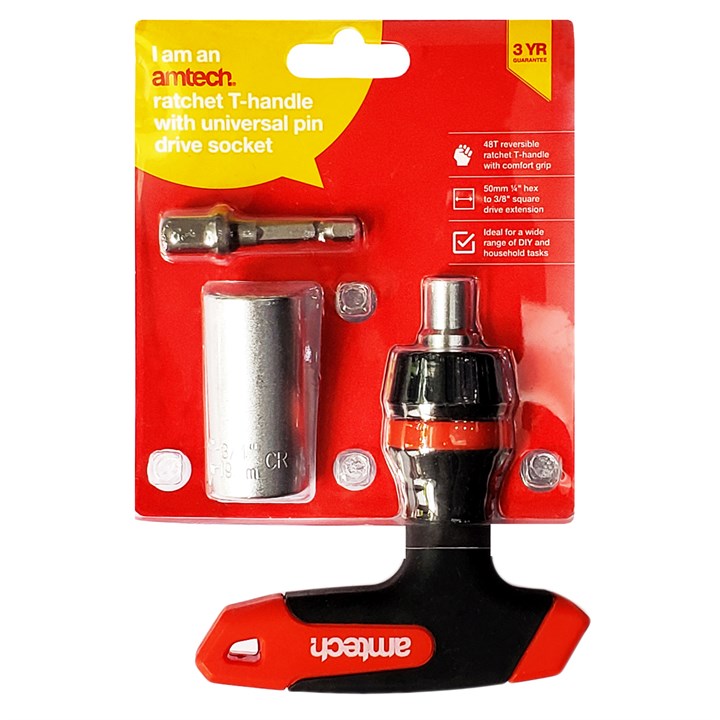 Amtech Ratchet T-handle with universal pin drive socket I6355