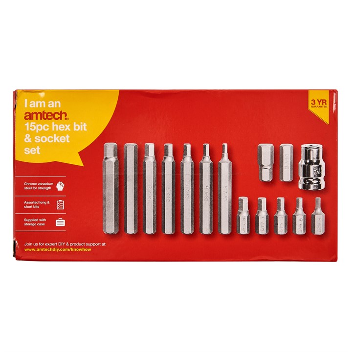 Amtech 15 Piece Hex bit and socket set I8550