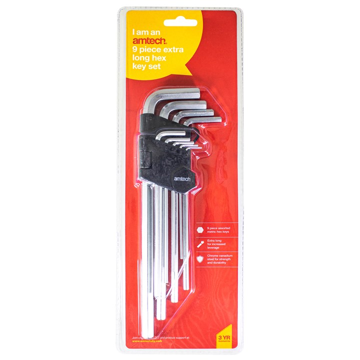 Amtech 9 Piece extra-long metric hex key set I8778