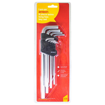 Amtech 9 Piece extra-long metric hex key set I8778
