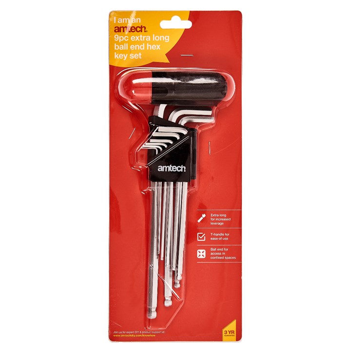 Amtech 9 Piece extra long ball end hex key set I9036