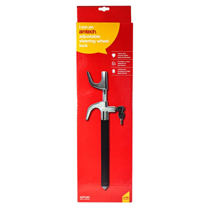 Amtech Adjustable steering wheel lock with emergency glass hammer J0507