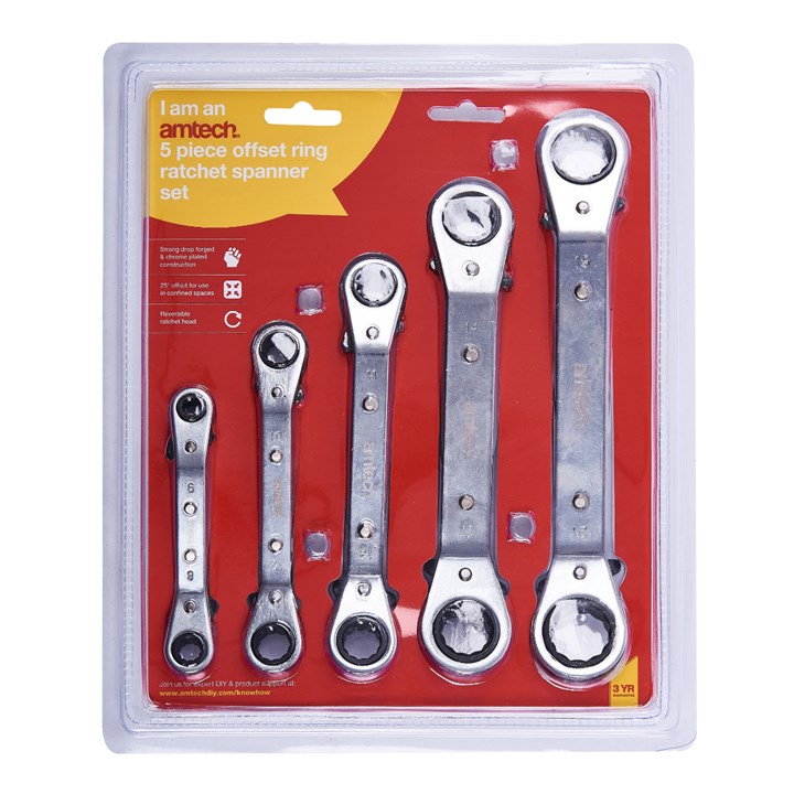 Amtech 5 Piece offset ring ratchet spanner set K1525