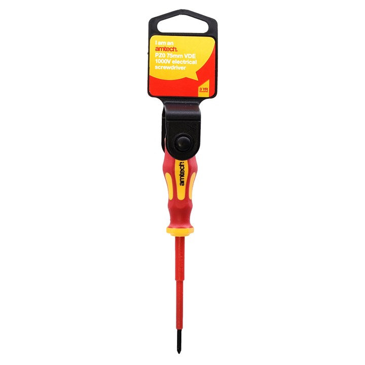 Amtech 75mm Pozidriv™ VDE™ 1000V electrical screwdriver with PZ 0 tip L0651