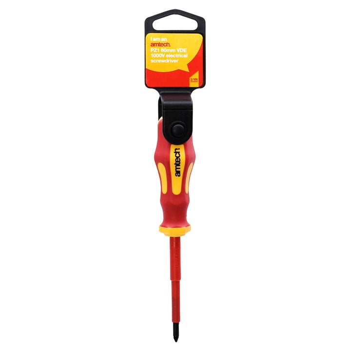 Amtech 80mm Pozidriv™ VDE™ 1000V electrical screwdriver with PZ 1 tip L0652