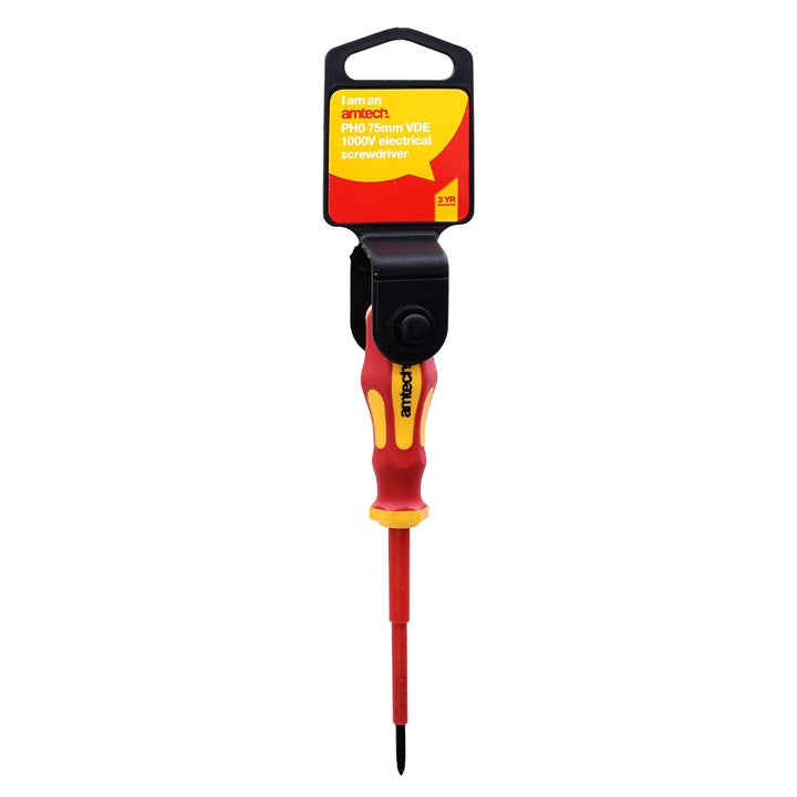 Amtech 75mm Phillips VDE™ 1000V electrical screwdriver with PH 0 tip L0654