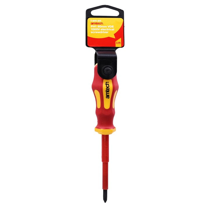 Amtech 80mm Phillips VDE™ 1000V electrical screwdriver with PH 1 tip L0655