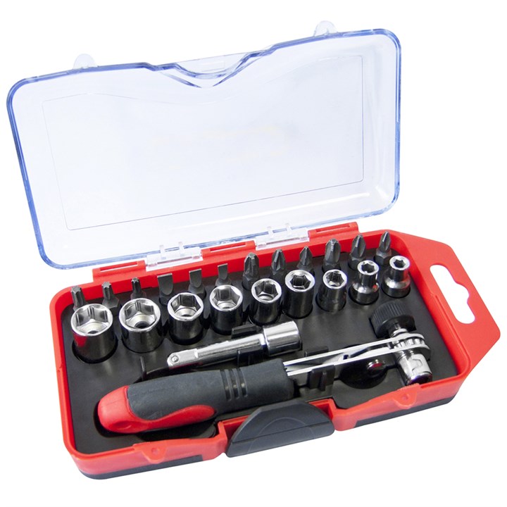 Amtech 23 Piece offset ratchet handle, bit and socket set L1955