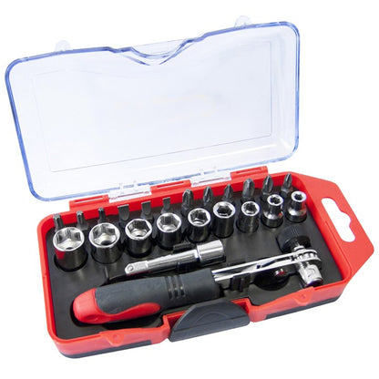 Amtech 23 Piece offset ratchet handle, bit and socket set L1955