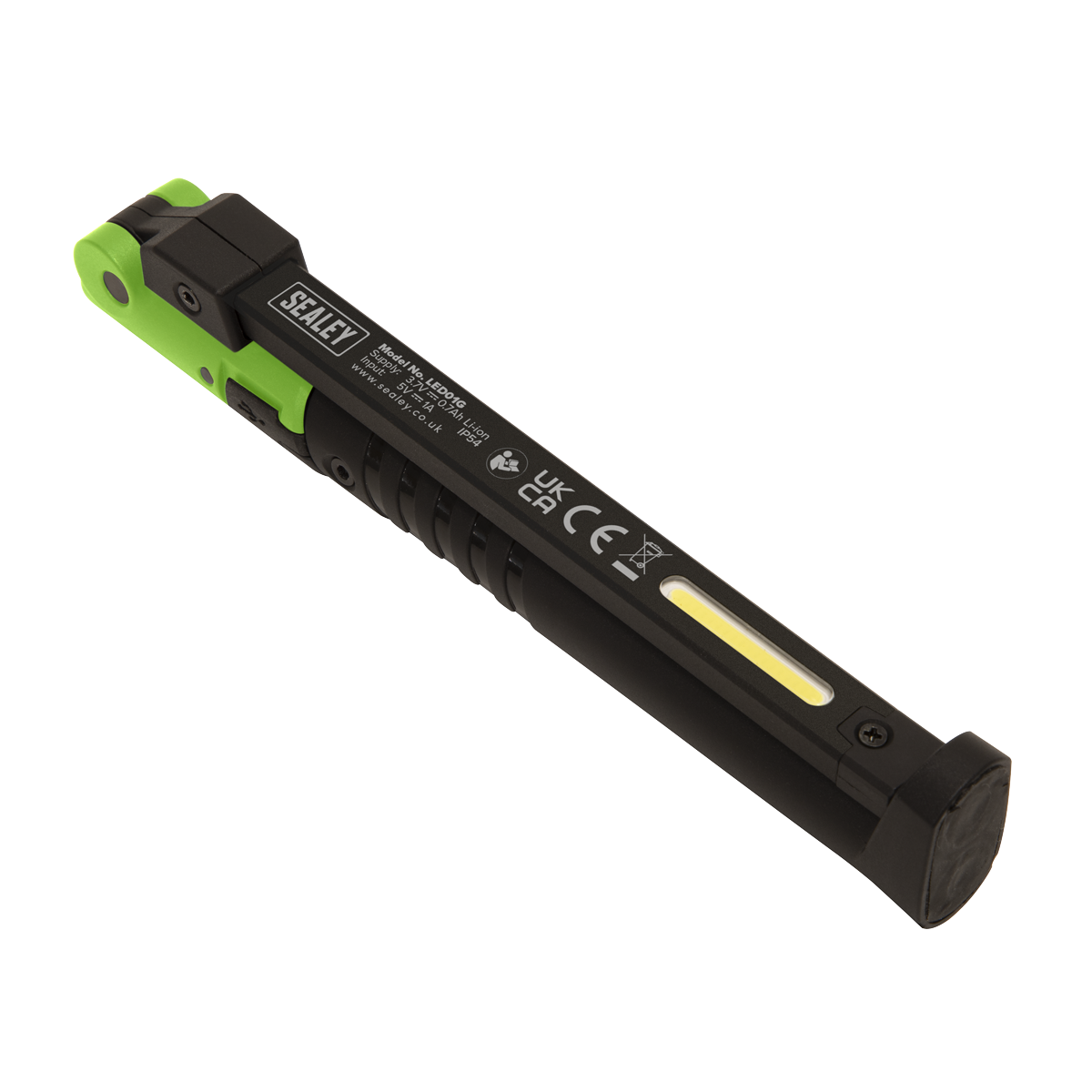 Sealey 2 COB & 1 SMD LED Rechargeable Slim Folding Pocket Light - Green LED01G