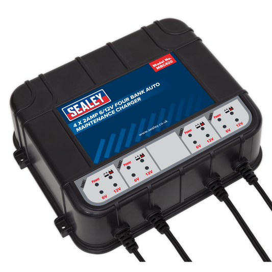 Sealey 8A (4 x 2A) 6/12V Four Bank Auto Maintenance Charger MBC420