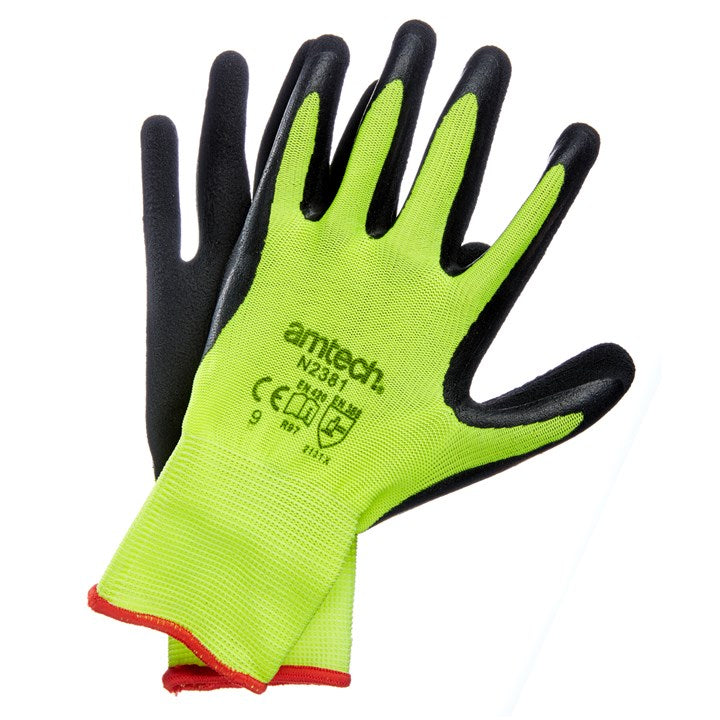 Amtech Large (Size 9) Hi-Vis latex coated gloves N2381