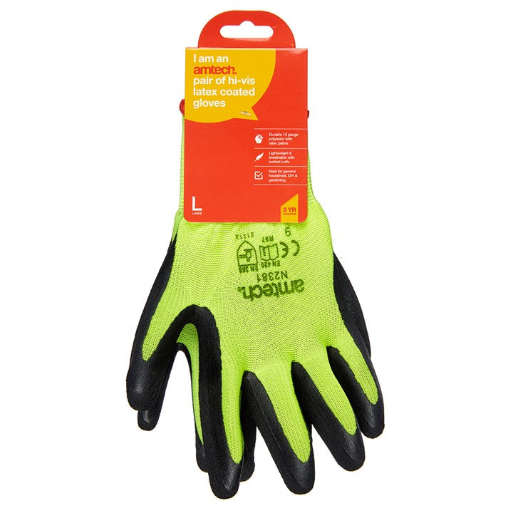 Amtech Large (Size 9) Hi-Vis latex coated gloves N2381