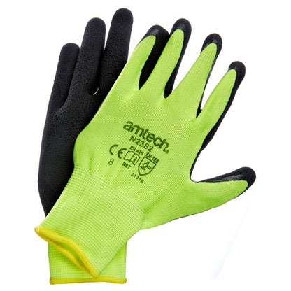 Amtech Medium (Size 8) Hi-Vis latex coated gloves N2382