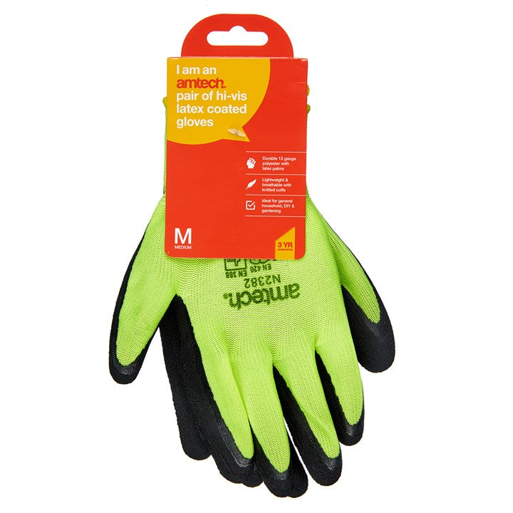 Amtech Medium (Size 8) Hi-Vis latex coated gloves N2382